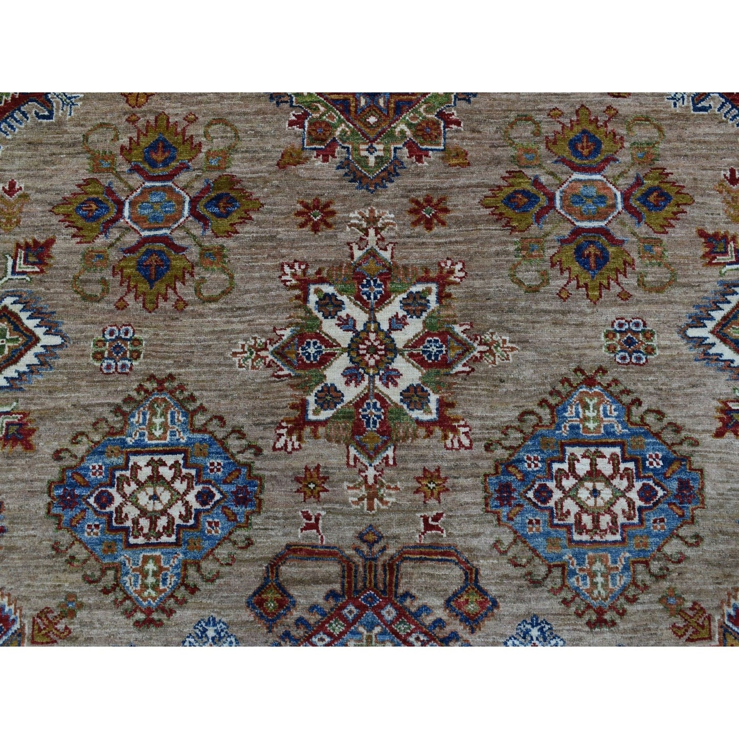 9'X11'9" Hand Knotted Beige Super Kazak Extra Soft Wool Oriental Rug