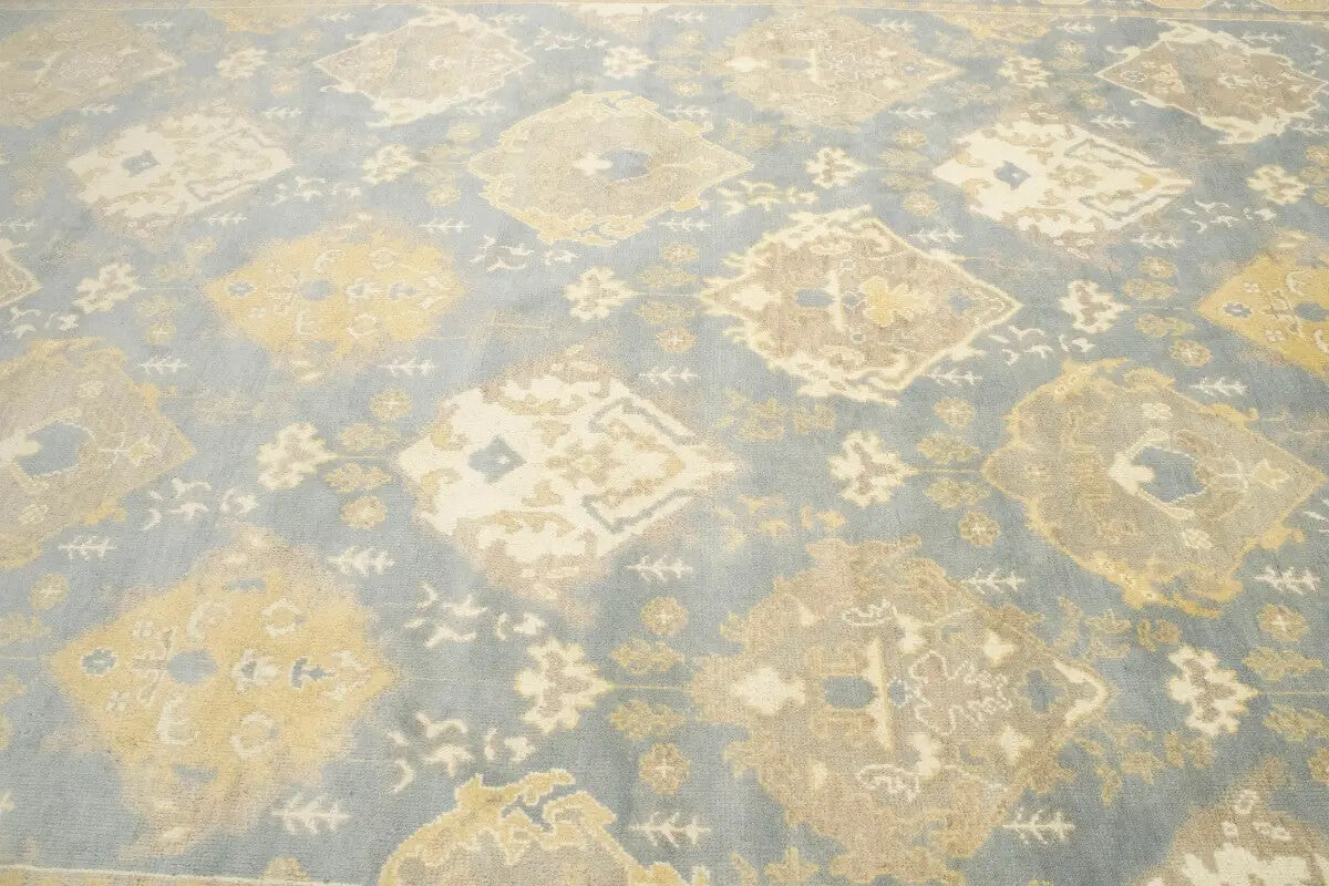 Handmade Palatial Oushak Chobi Rug Blue-Gray