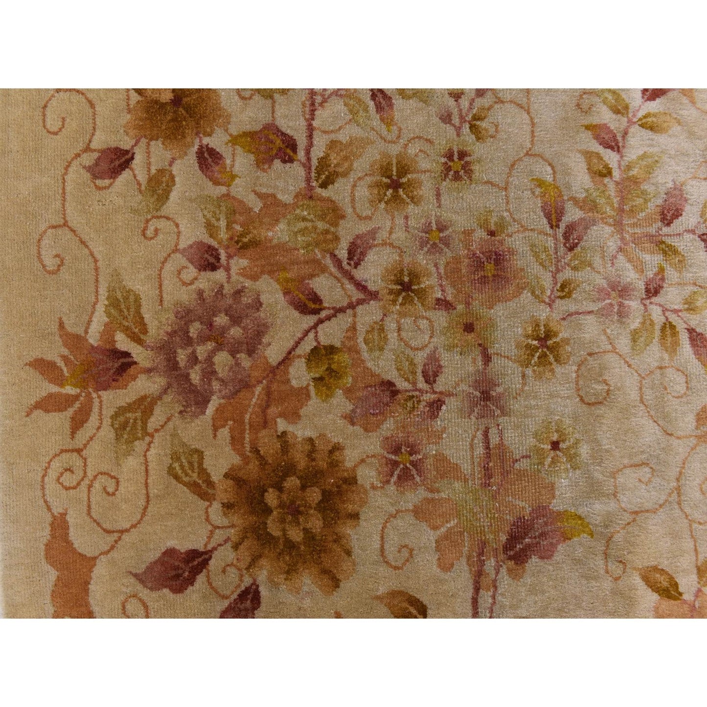 8'10"X11'8" Brown Antique Art Deco Leaf Design Pure Wool Hand Knotted Rug