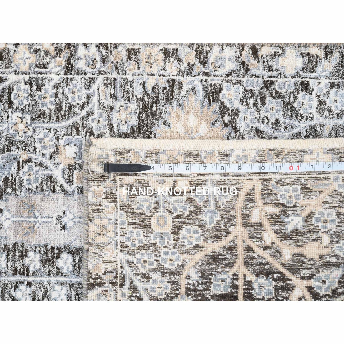 2'7"X8'3" Silver Silk/Wool Hand Knotted Willow And Cypress Runner Rug