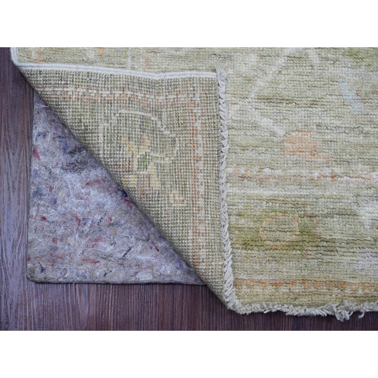 2'9"X10' Green Angora Oushak Leaf Design All Wool Hand Knotted Runner Rug