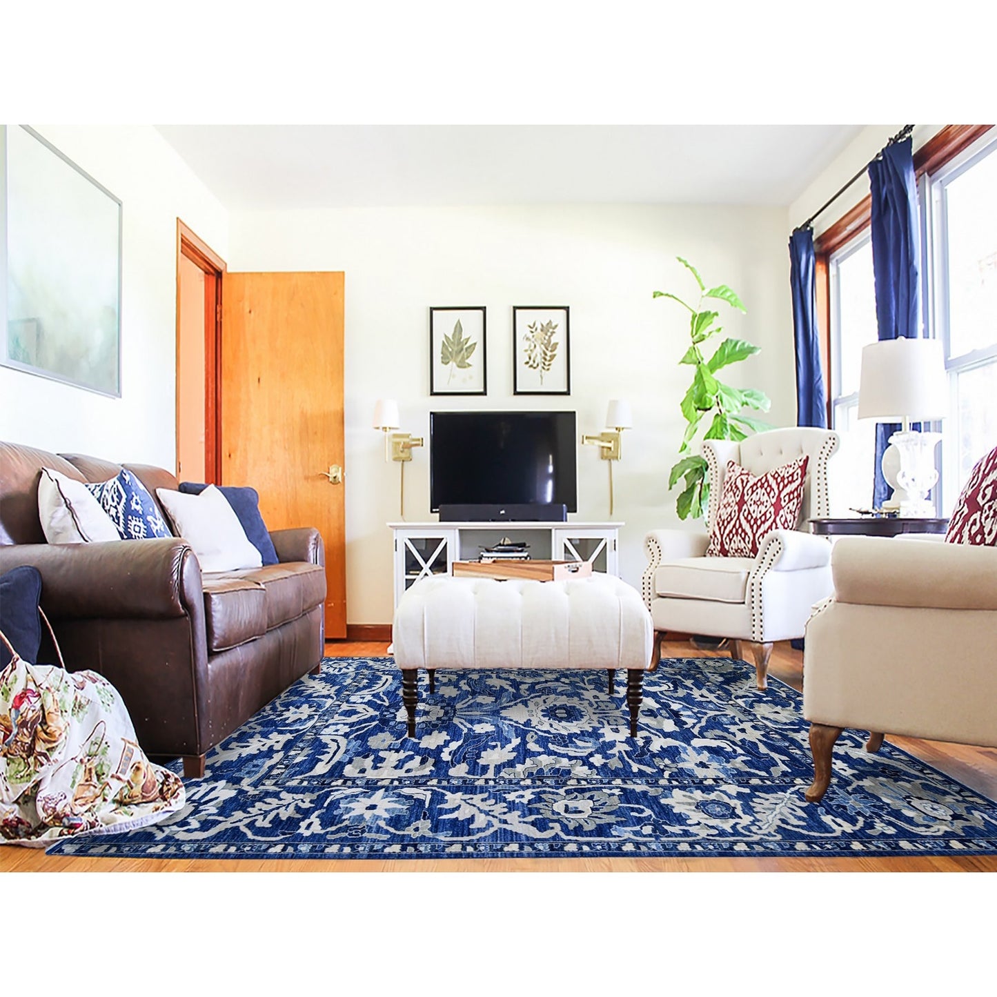 8'2"X9'8" Byzantine Blue Peshawar With Mahal Design Wool Hand Knotted Rug