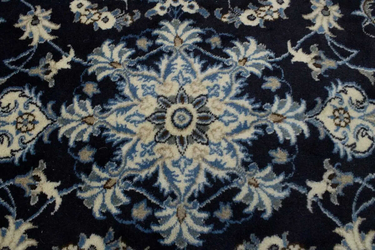Handmade Wool Oriental Rug Navy Blue Thick Pile