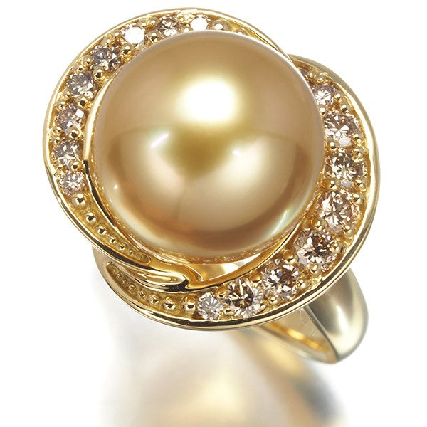 Gstv Ring Golden South Sea Pearl 12.0Mm Diamond