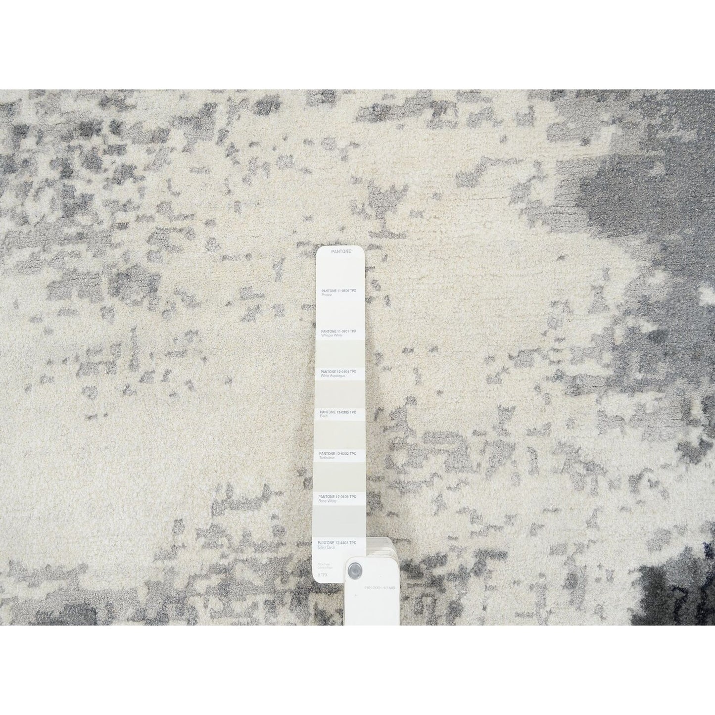 8'1"X8'1" Wool And Silk Ivory Abstract Design Hand Knotted Square Rug