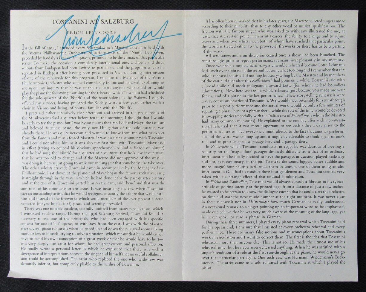 Erich Leinsdorf Conductor Autographed Magazine