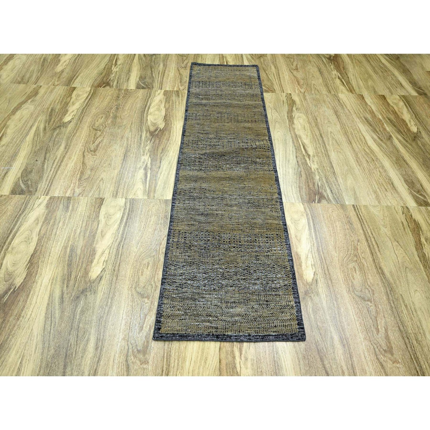 2'6"X8' Black & Brown Oxidized Grass Design Wool Hand Knotted Runner Rug