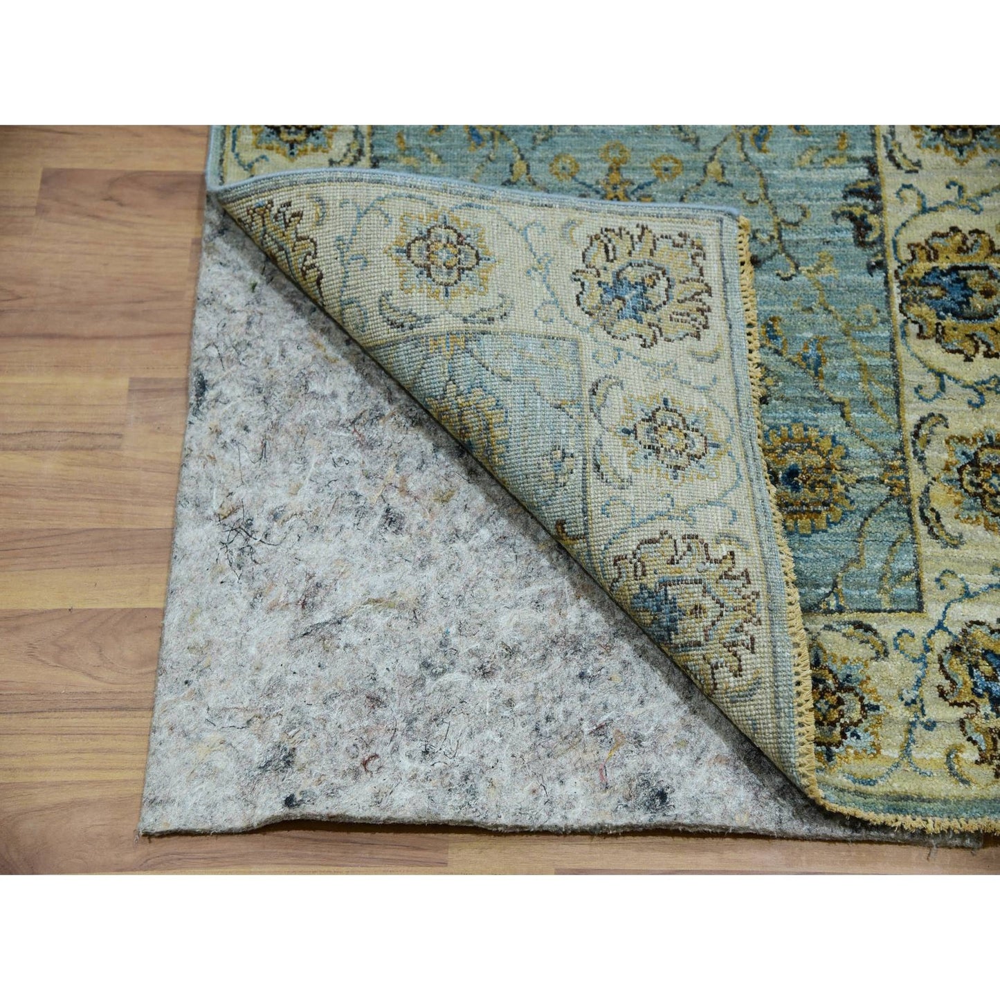 2'6"X25'8" Cerulean Blue Pure Wool Hand Knotted Shah Abbas Xl Runner Rug