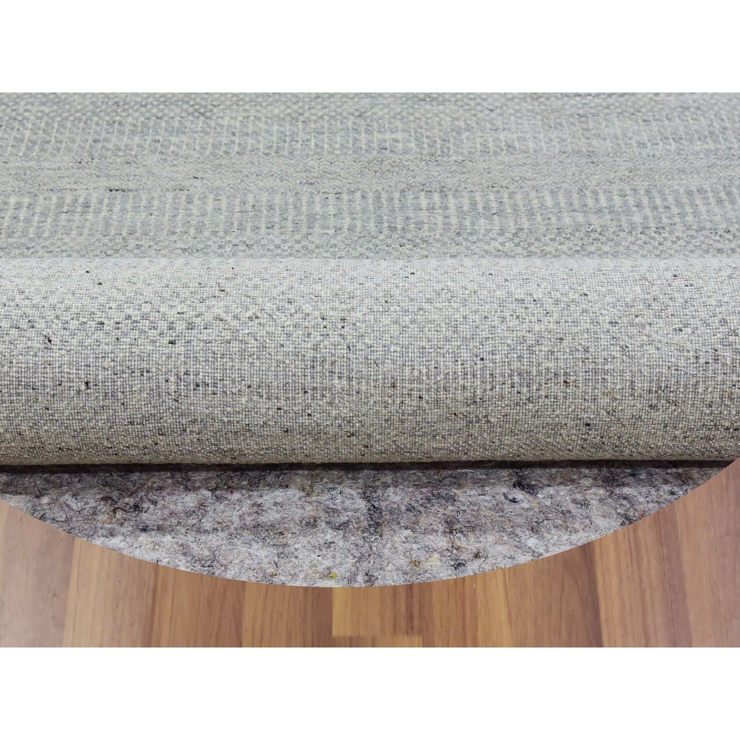 11'X11' Rustic Gray Grass Design Hand Knotted Undyed Wool Round Rug