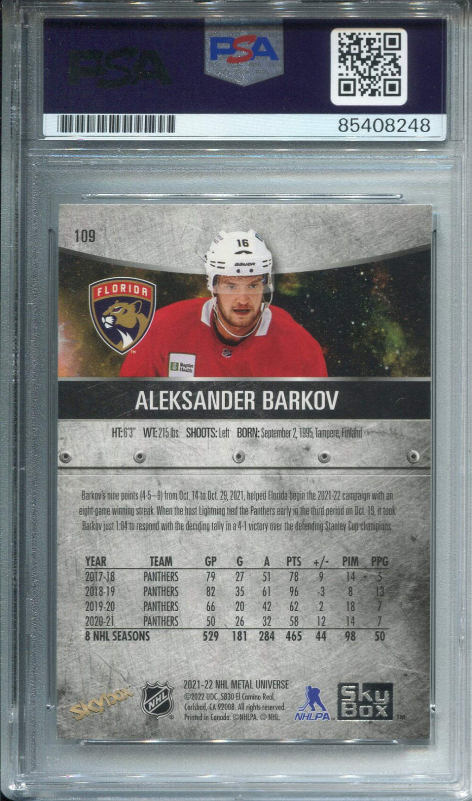 Aleksander Barkov Autographed Skybox Card Psa Authentic Auto