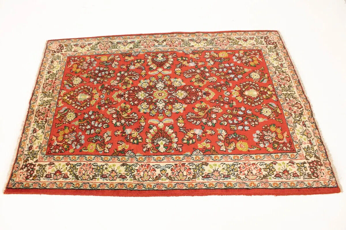Hand-Knotted Vintage Red Floral 3'4X4'9 ft