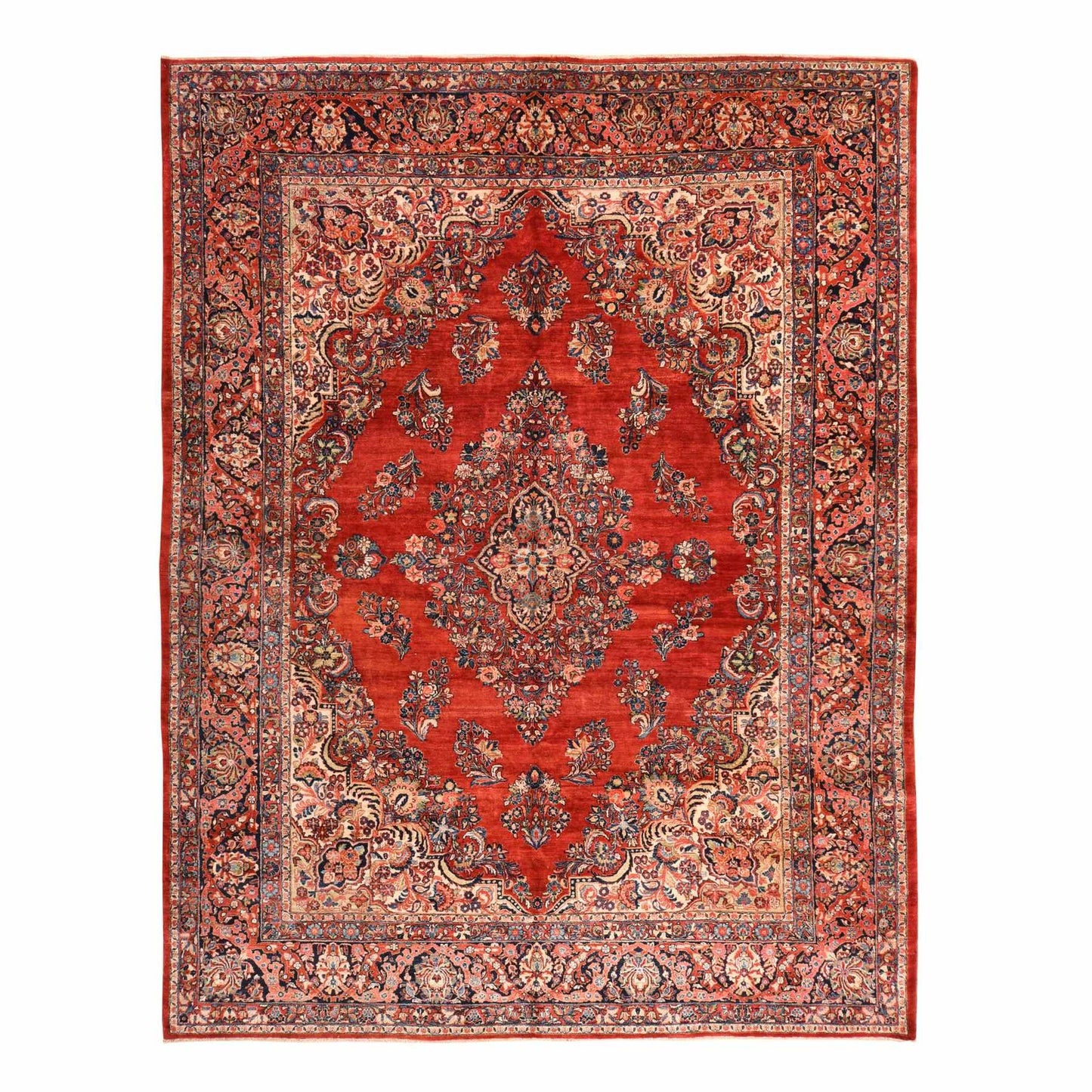 10'2"X13'3" Red Semi Antique Zoroastrian Saroogh Wool Hand Knotted Rug