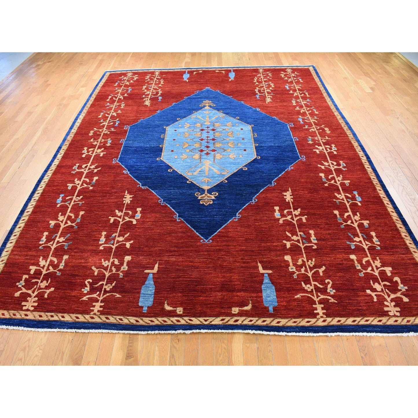 10'3"X14' Red Antiqued Bejar Design Natural Dyes Wool Hand Knotted Rug