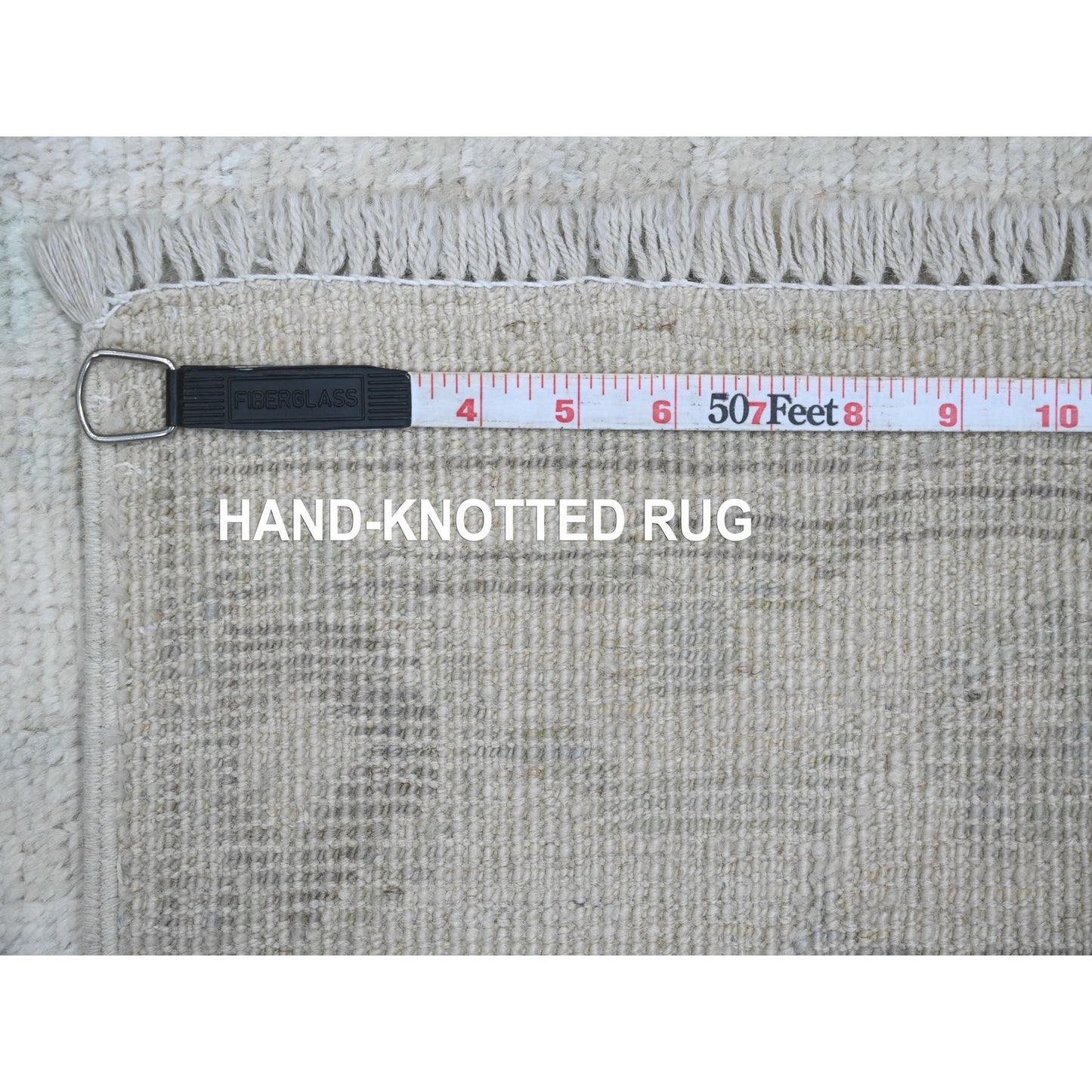 2'7"X11'7" White Hand Knotted Angora Oushak Leaf Design Wool Runner Rug