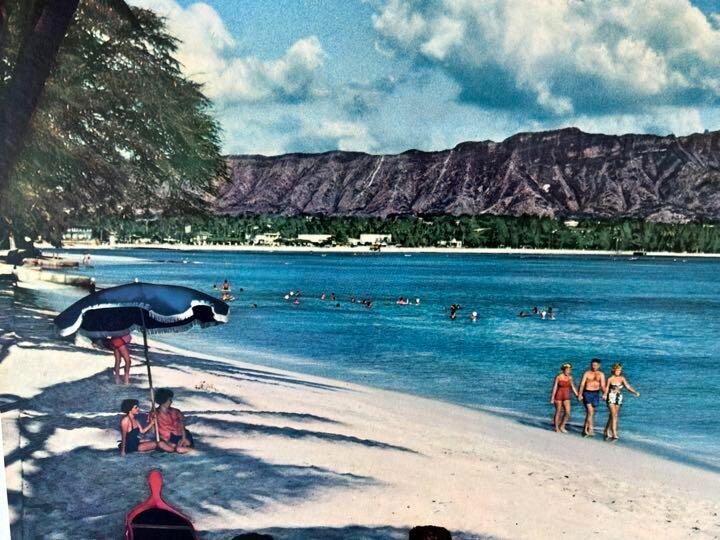 Hawaii Poster United Air Lines Ala Moana Beach Promotion Vintage Print Ultrarare