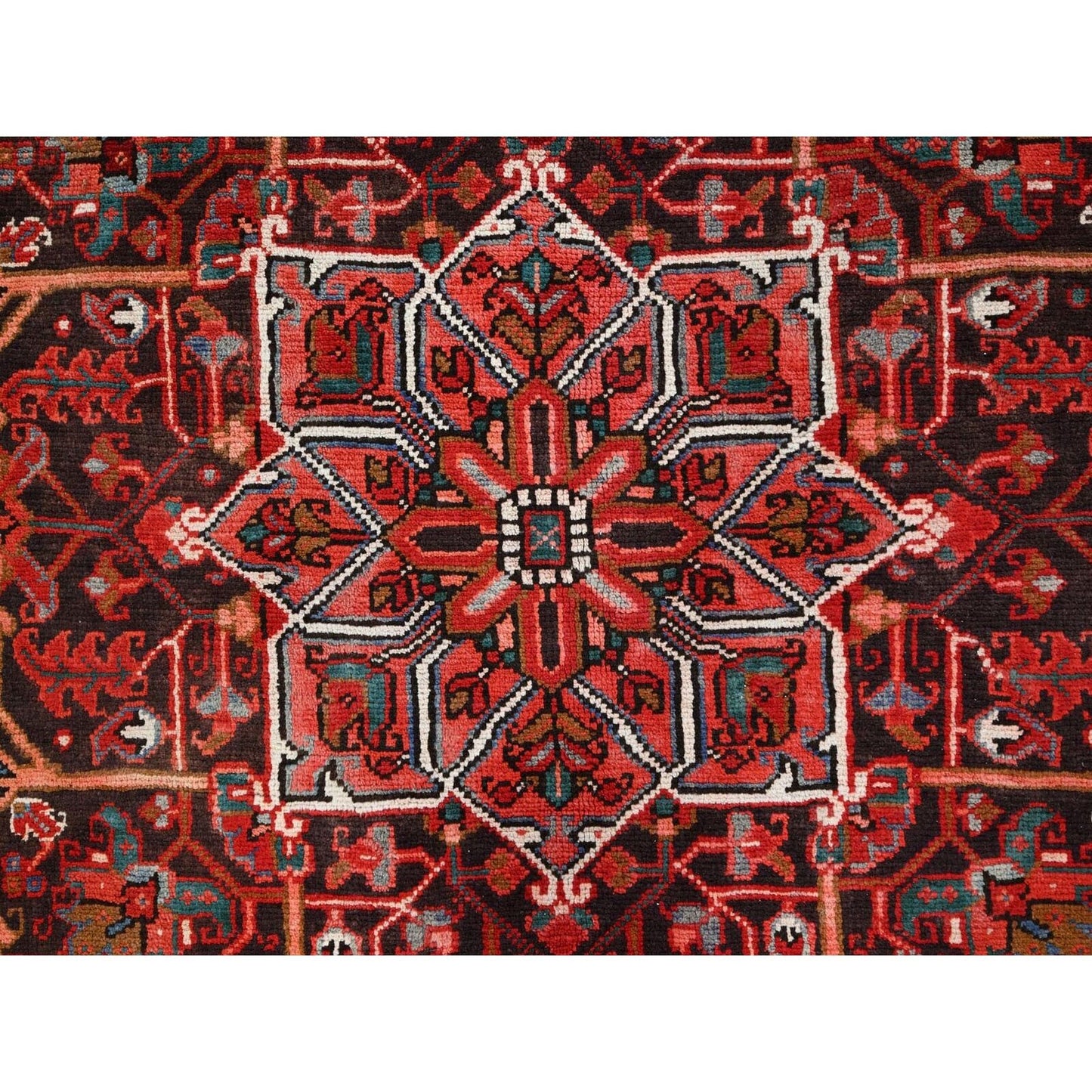7'7"X11' Red Worn Wool Hand Knotted Semi Antique Zoroastrian Heris Rug