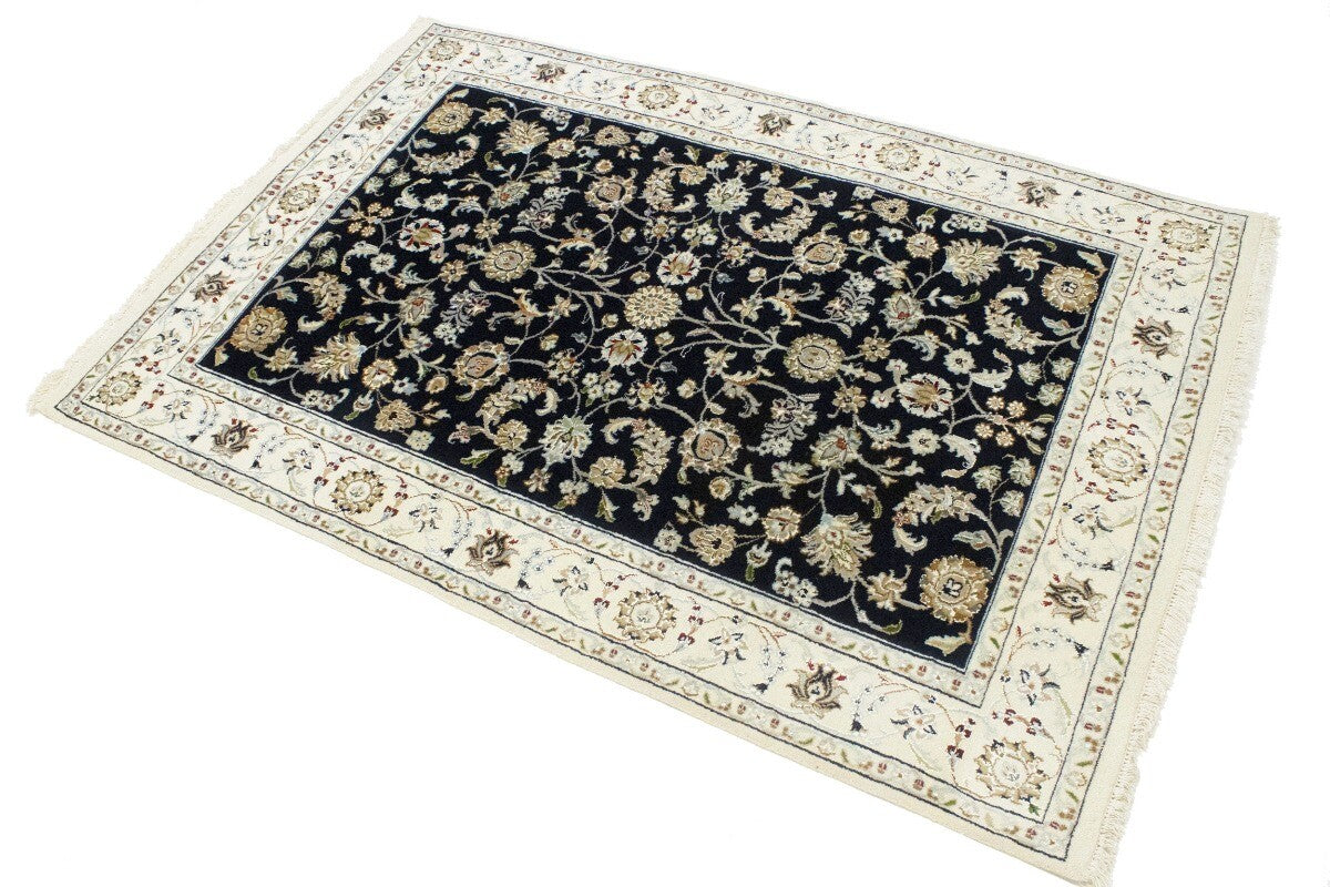 4X6 Ft Navy Floral Indo-Nain Oriental Rug