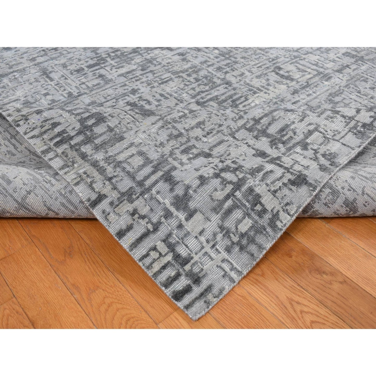 9'2"X12'4" Gray The Matrix Silk With Wool Tone On Tone Hand Knotted Rug
