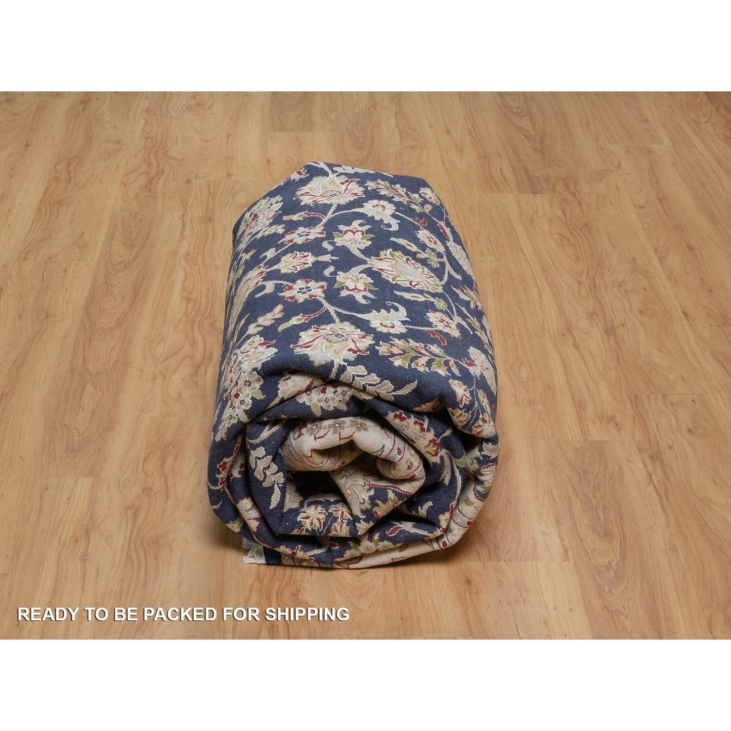 7'10"X10'3" Navy Nain Medallion Design Wool And Silk Hand Knotted Rug