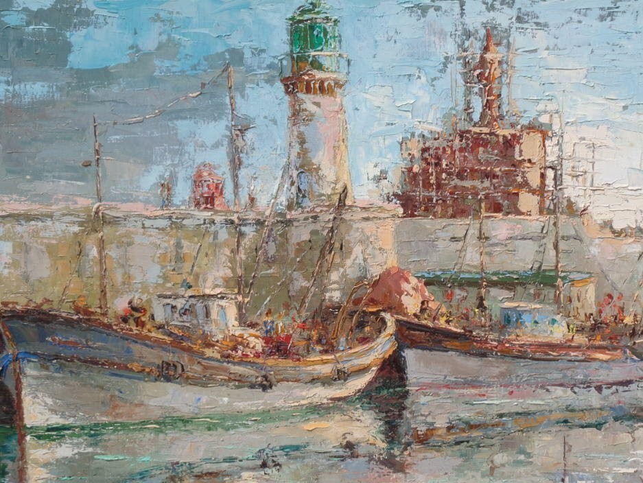 Louis Rovira Original Oil Painting P20 Port Scene Harbor Boats Signed France