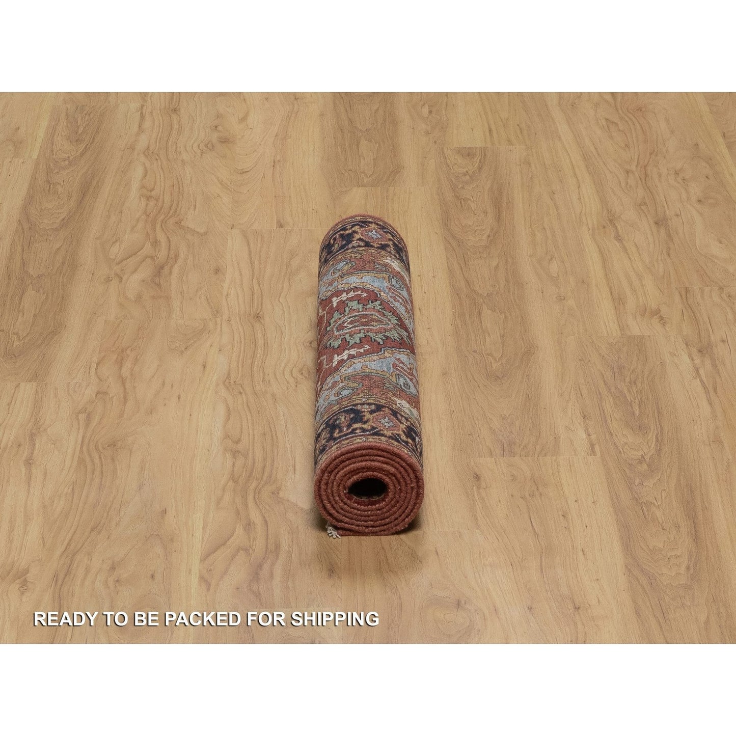 2'8"X6'2" Red Antiqued Heriz Re-Creation Hand Knotted All Wool Runner Rug