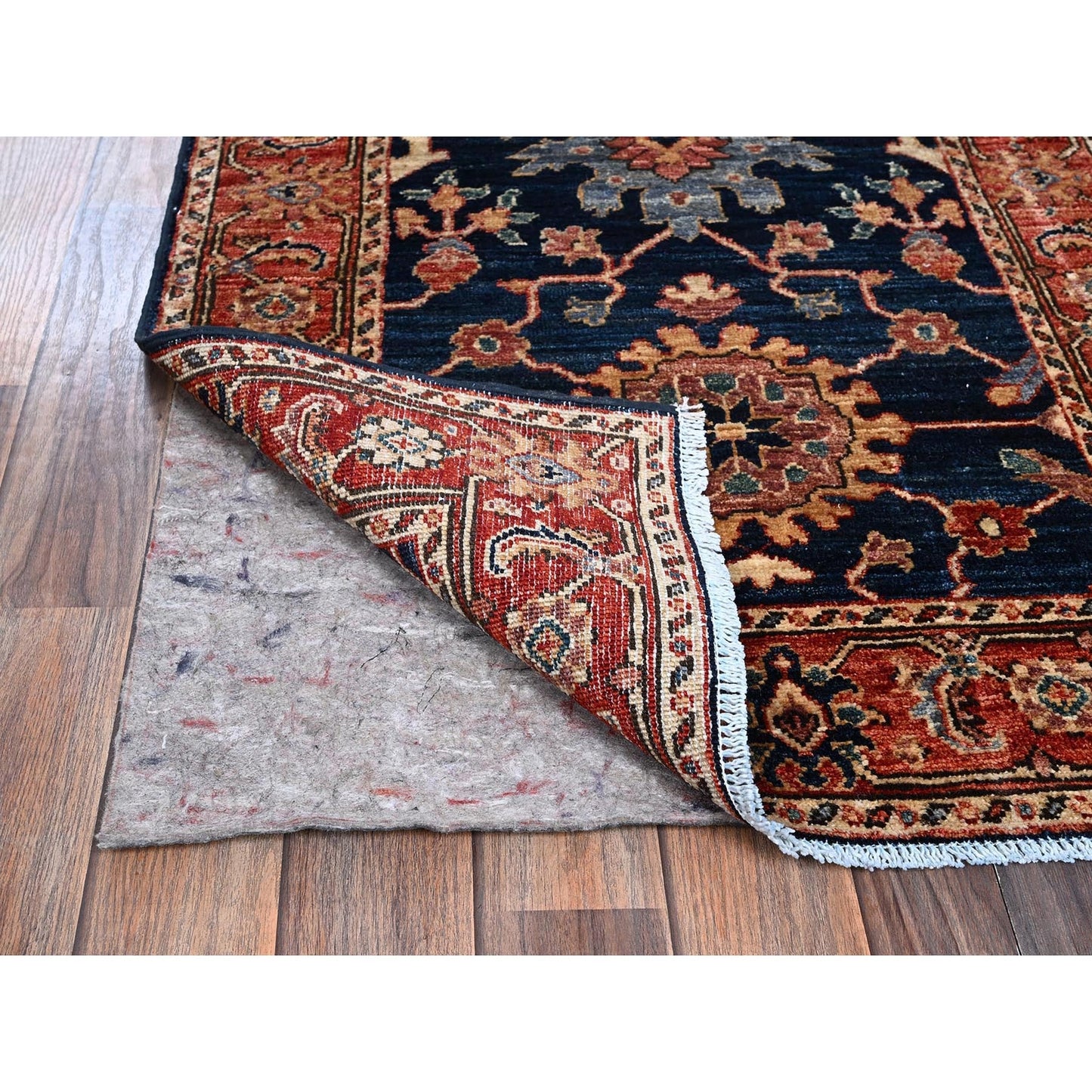 2'6"X7'9" Yale Blue Heris All Over Design Hand Knotted All Wool Runner Rug