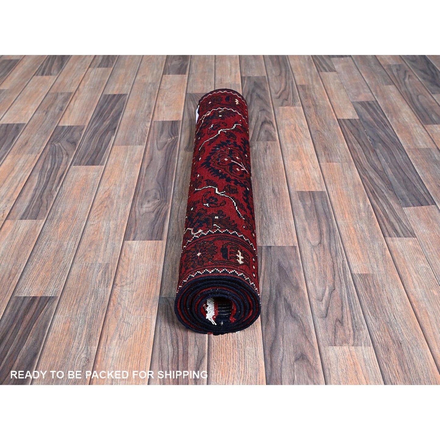2'7"X5'2" Red Afghan Khamyab Tribal Design Hand Knotted All Wool Runner Rug