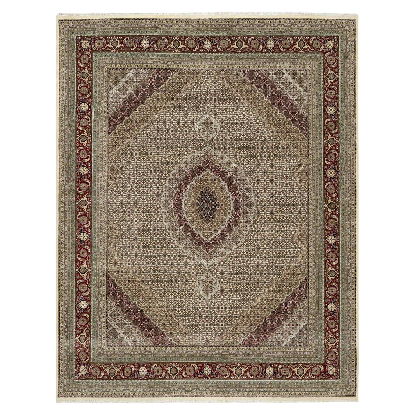 8'X10' Photon White Super Mahi Hand Knotted Wool And Silk 250 Kpsi Rug