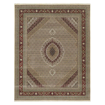 8'X10' Photon White Super Mahi Hand Knotted Wool And Silk 250 Kpsi Rug