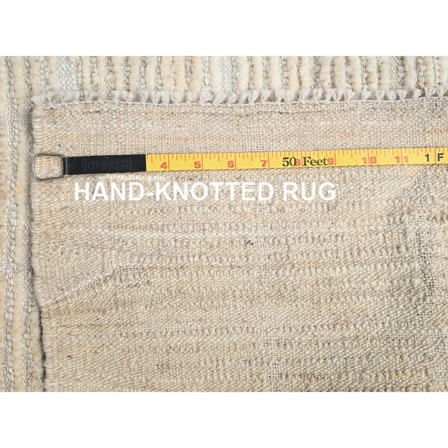 2'3"X2'9" Ivory Mat Rug Moroccan Weave Grid Design Wool Hand Knotted Sample