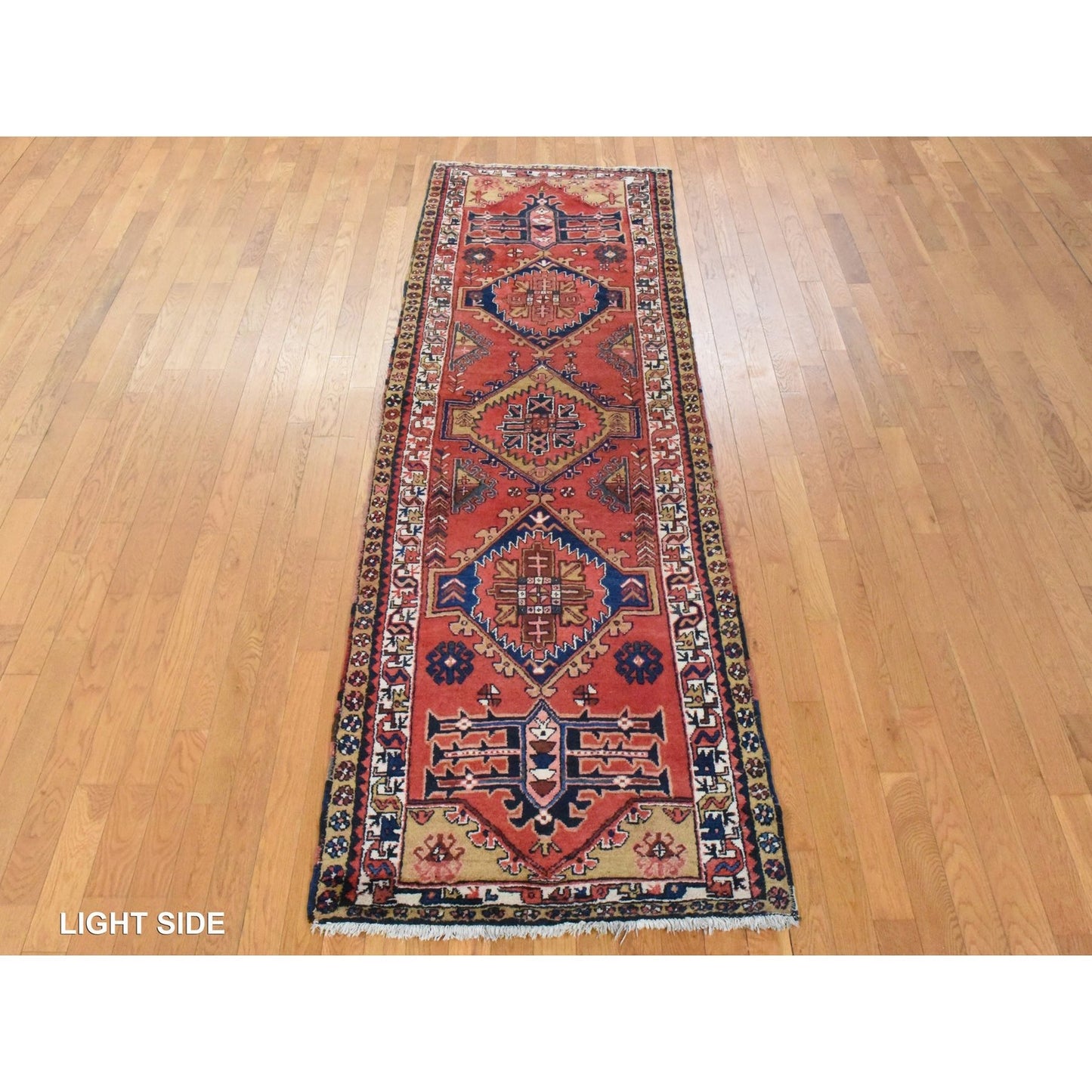 3'2"X10' Red Vintage Zoroastrian Heris Pure Wool Hand Knotted Runner Rug