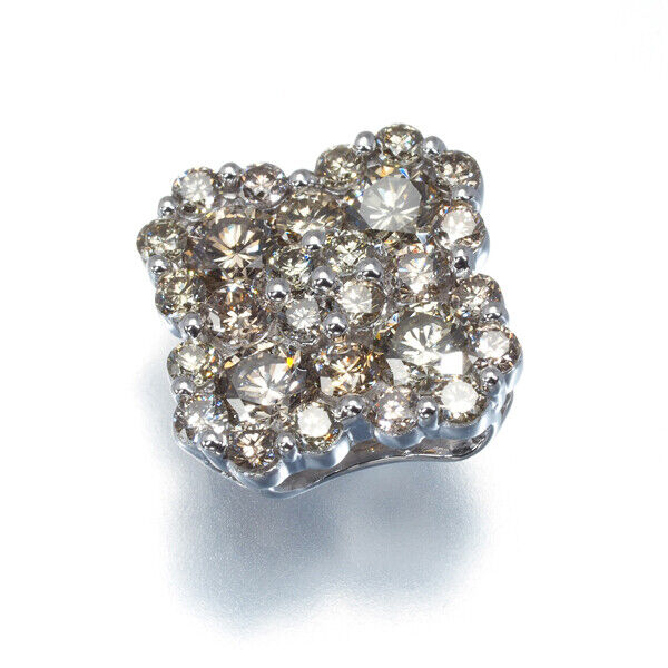 Brown Diamond Flower Pendant 18K 750 White Gold