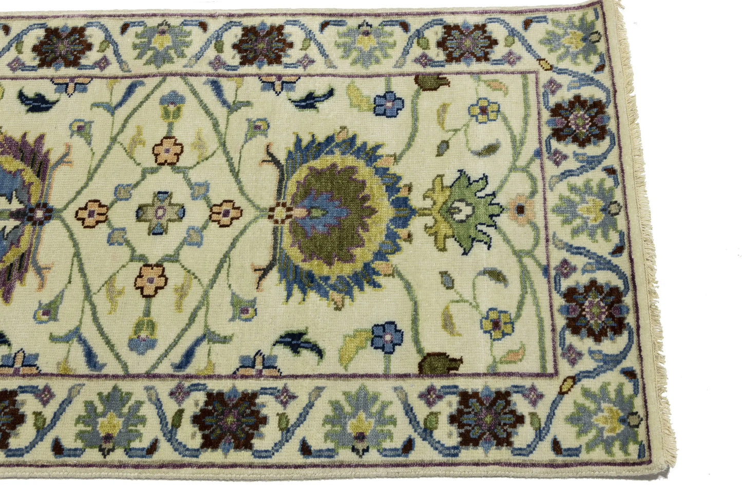 Cream Osh Chobi Peshawar Wool Runner Rug Floral
