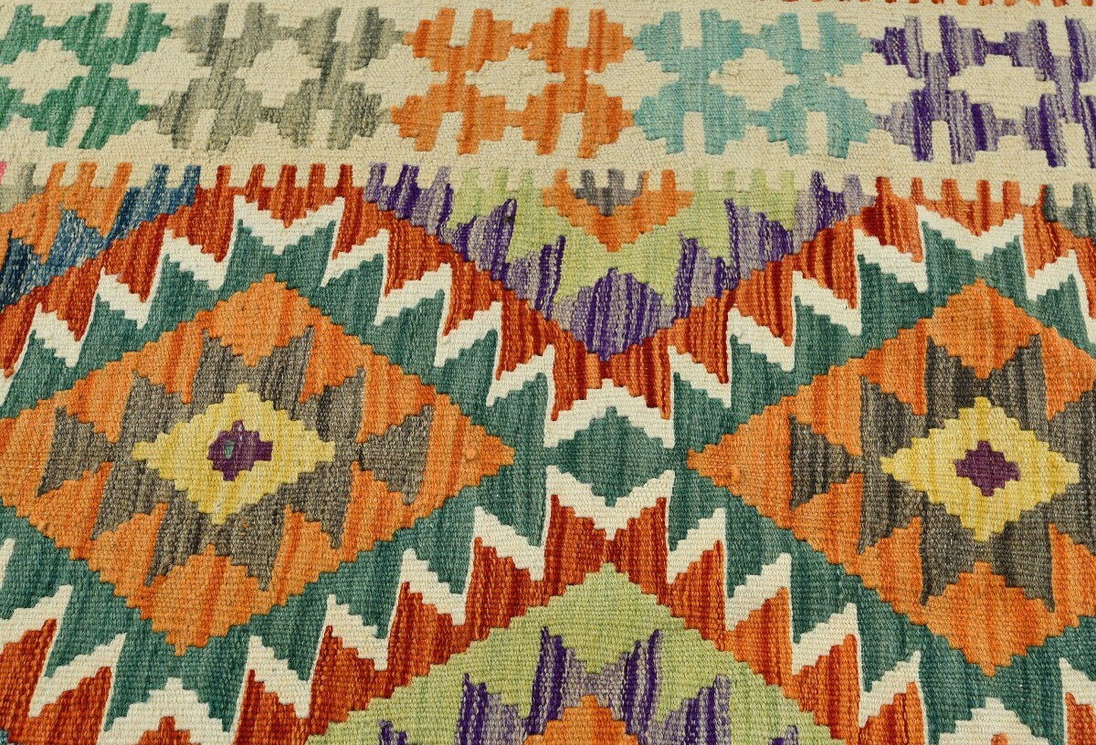Reversible Multicolored Tribal Kilim Runner Rug