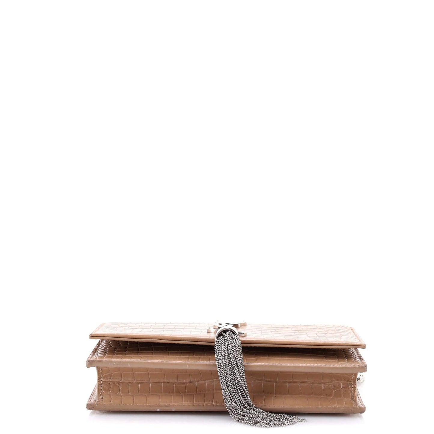 Saint Laurent Classic Monogram Tassel Chain Wallet Crocodile Embossed Leather