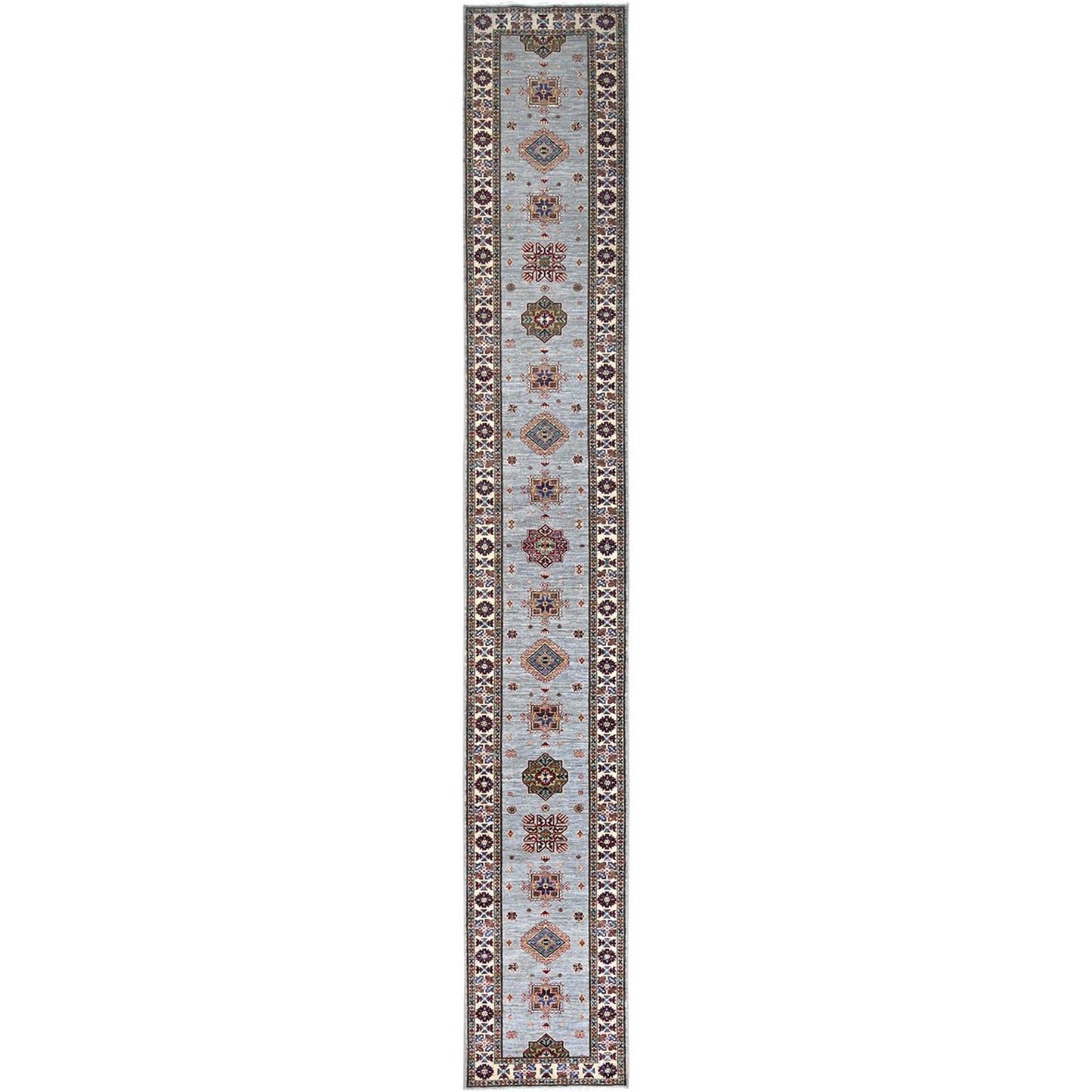 2'9"X18'2" Jubilee Gray Wool Afghan Super Kazak Xl Runner Oriental Rug