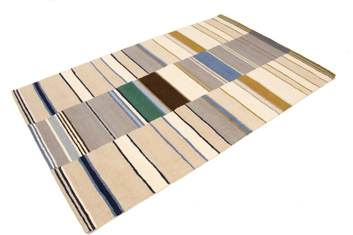 Hand-Tufted Multicolored Stripes Design Plush Rug
