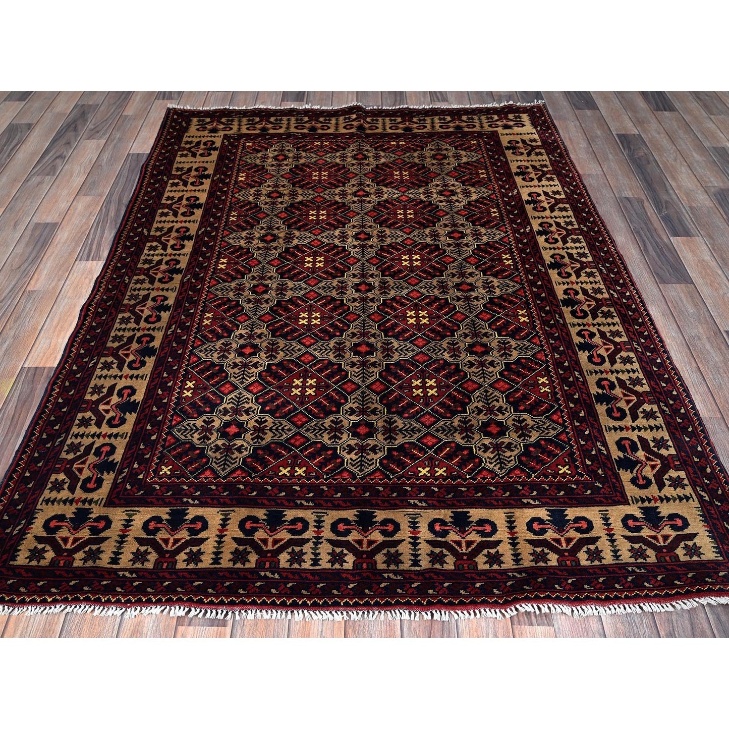 4'9"X6'1" Imperial Red Afghan Khamyab Hand Knotted Soft Wool Oriental Rug