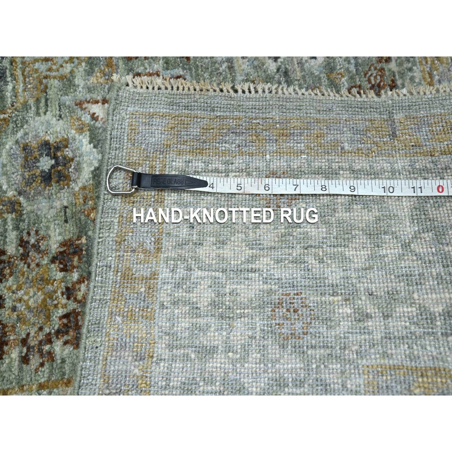 5'2"X7'2" Sage Green Pure Wool Rug Pre Historic Mamluk Design Hand Knotted