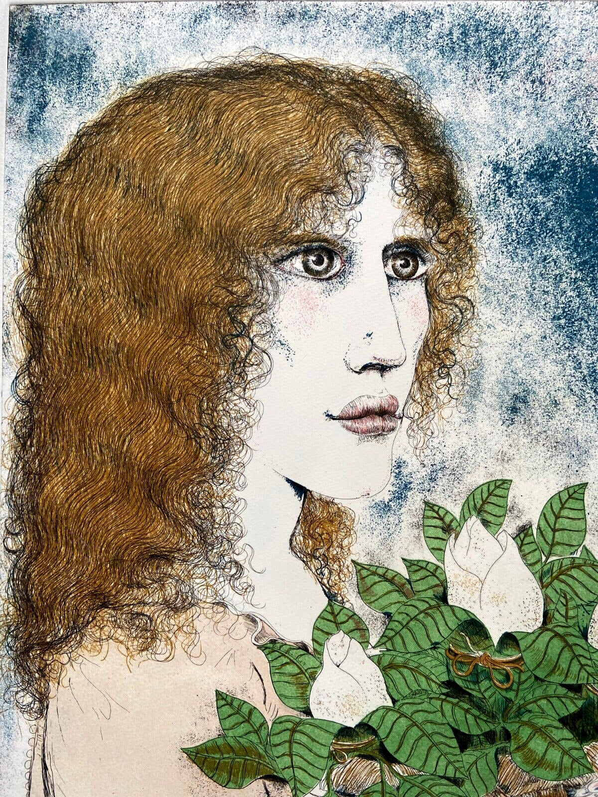 Bruno Caruso 'Girl With Flower Basket' Aquatint