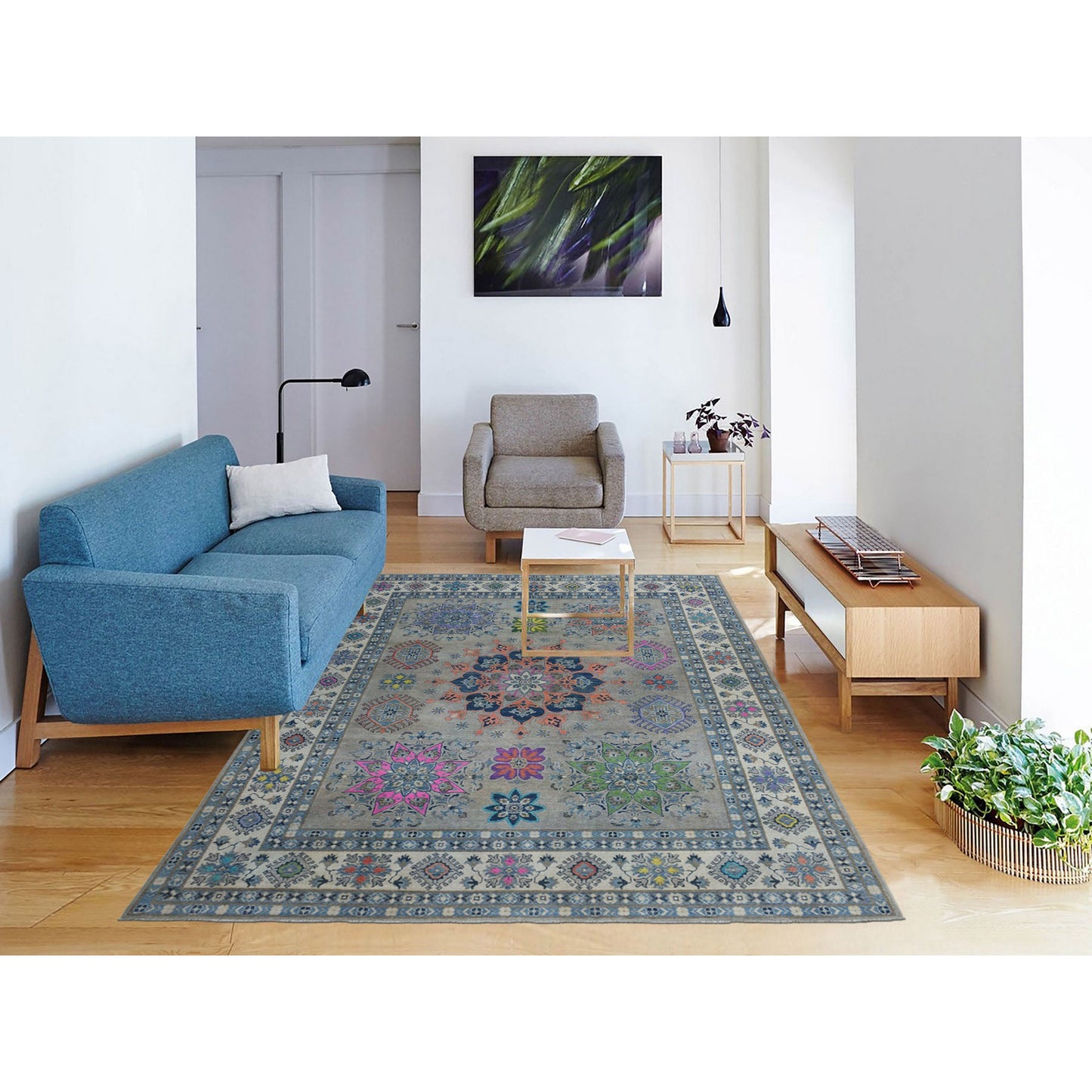 8'X9'9" Colorful Fusion Kazak Pure Wool Hand-Knotted Oriental Rug