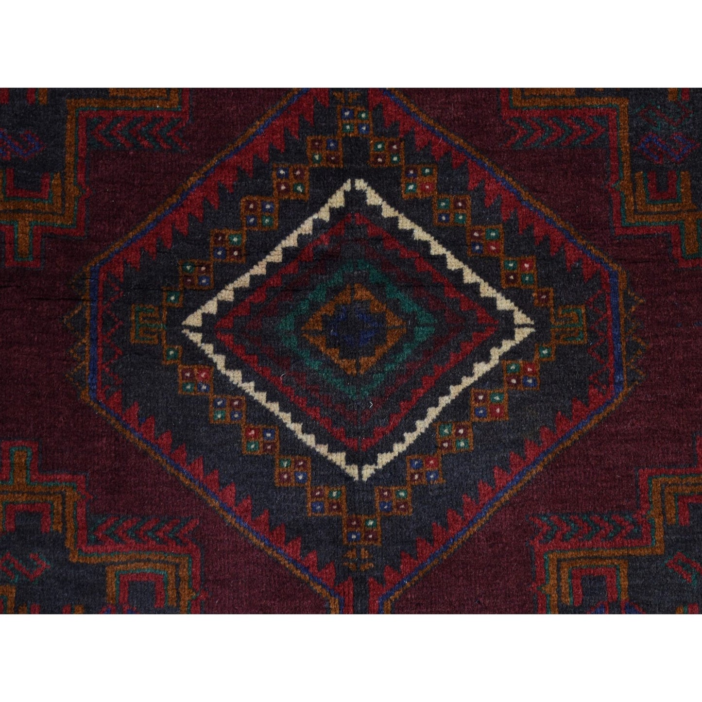 3'10"X7' Red Afghan Balooch Geometric Design Pure Wool Hand Knotted Rug