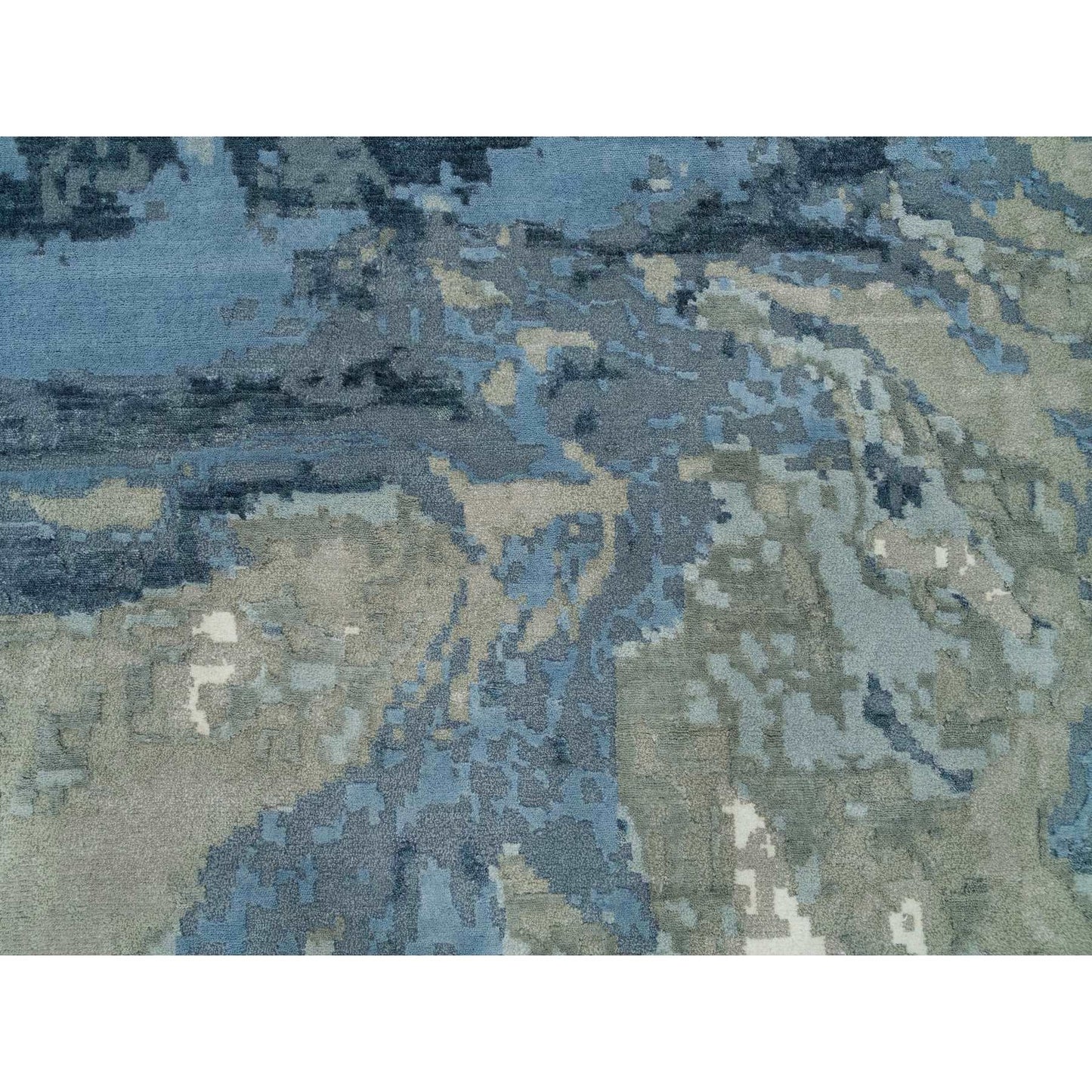 12'X12' Steel Blue Abstract Galaxy Wool And Silk Hand Knotted Round Rug