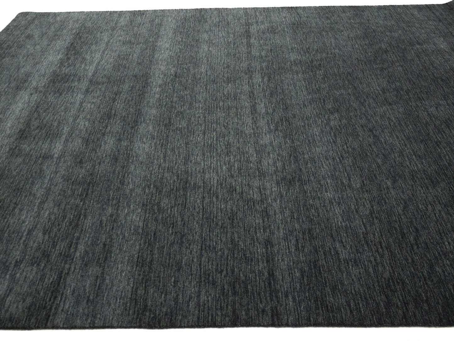 Solid Charcoal Hand-Loomed 9X12 Gabbeh Wool Rug