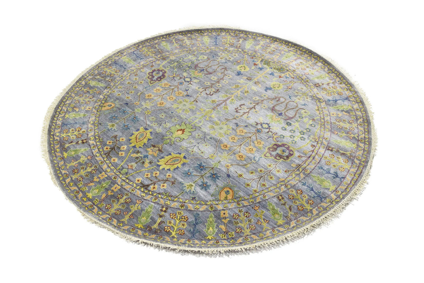 Hand-Knotted Round Oriental Rug Floral Osh Chobi