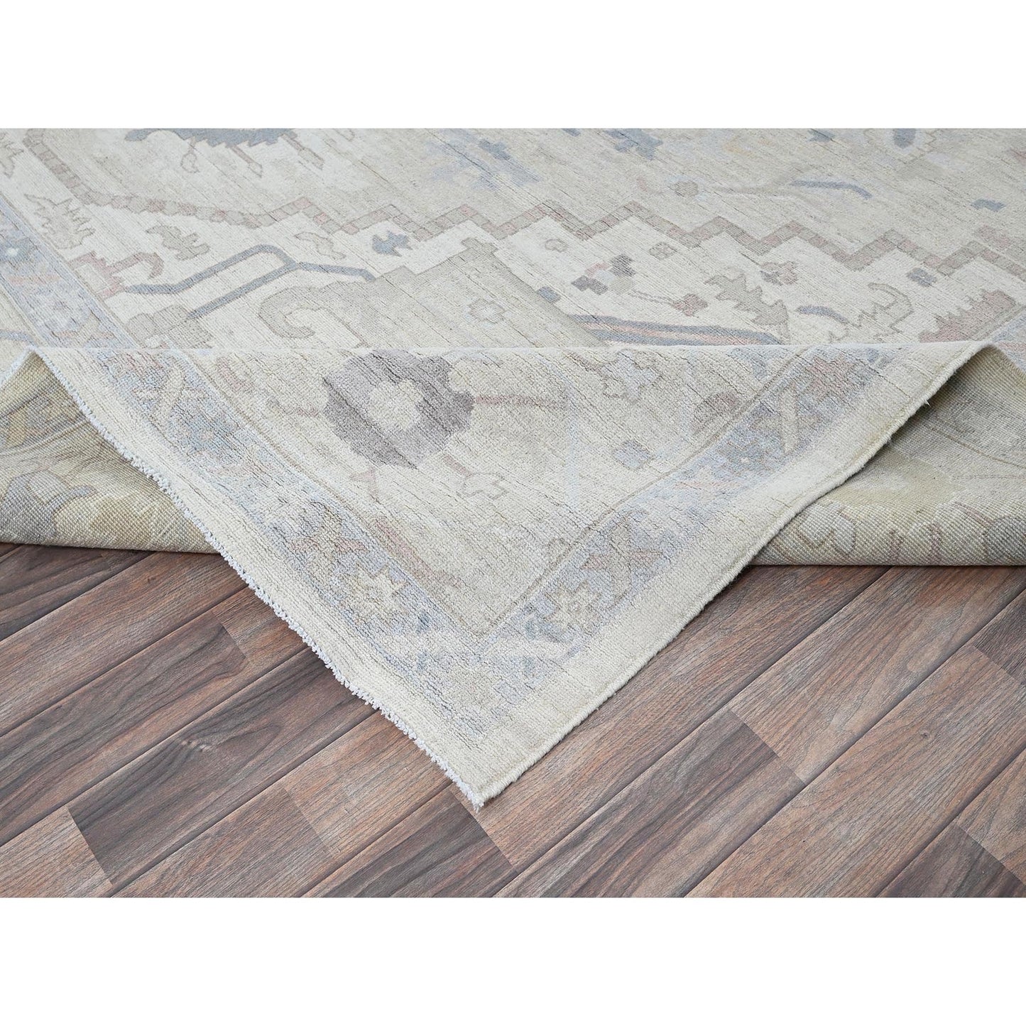 10'X13'7" White Wash Peshawar With Heris Design Hand Knotted Pure Wool Rug