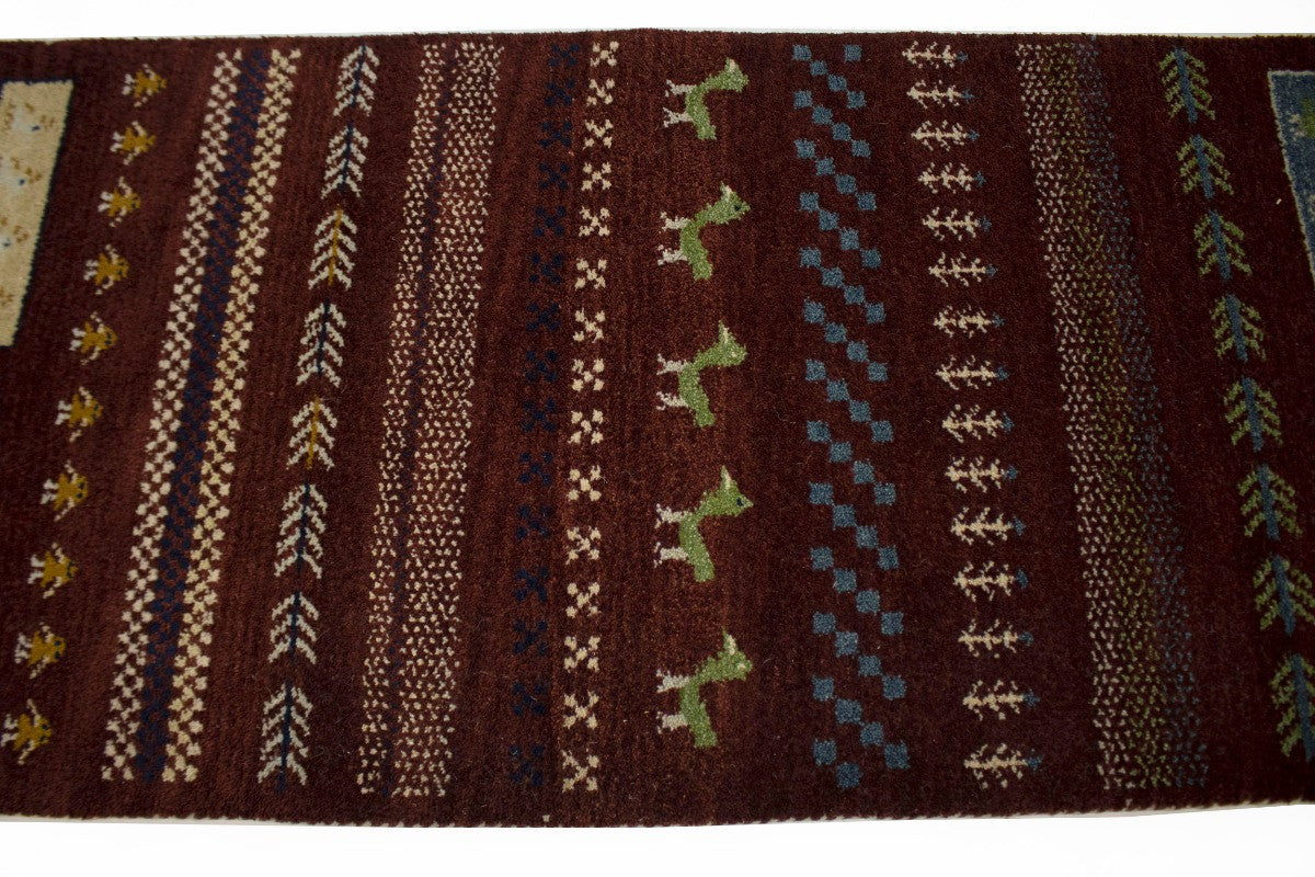 3X6 ft Handmade Maroon Red Striped Tribal Style