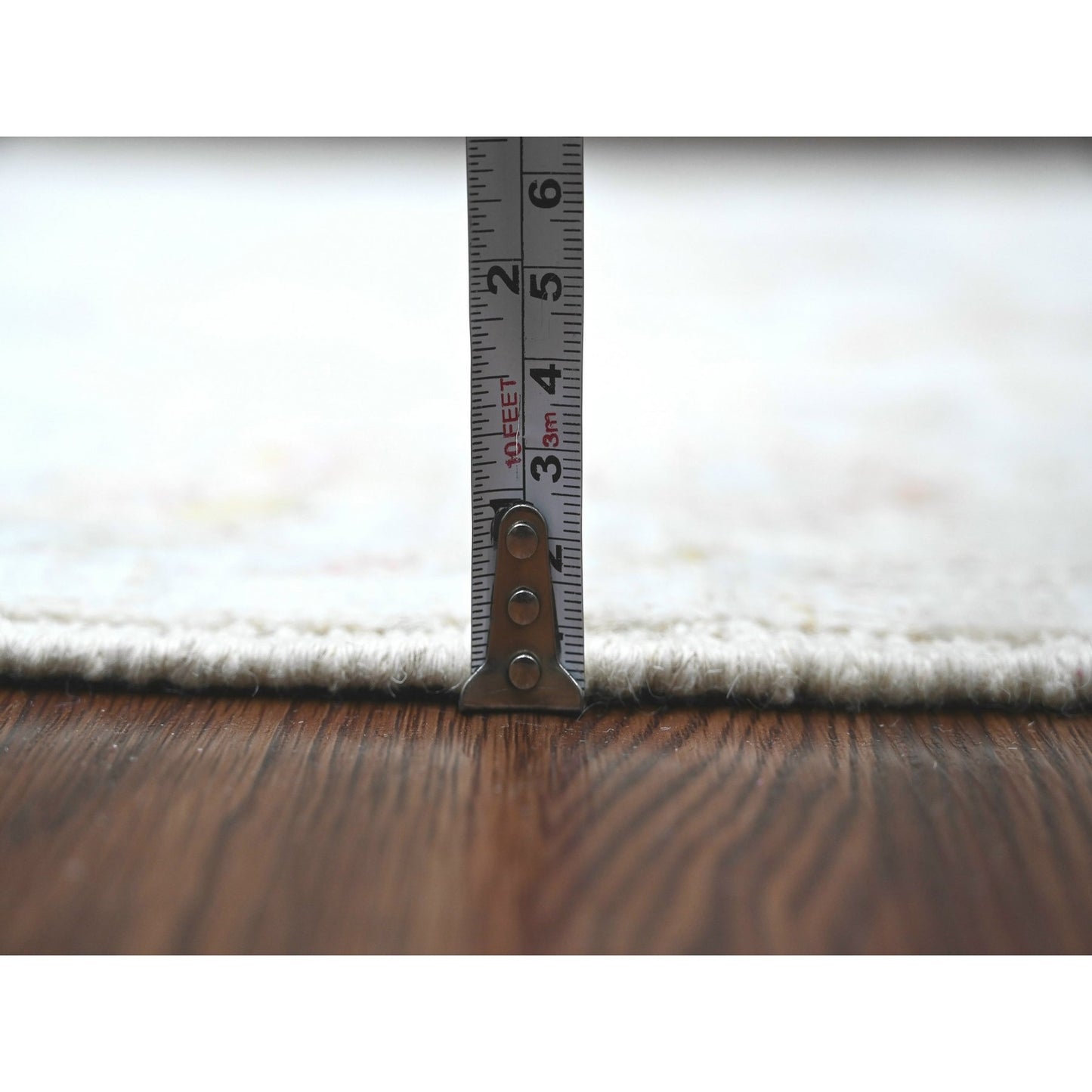 4'X6' Oyster White Afghan Angora Oushak Vine Design Hand Knotted Wool Rug