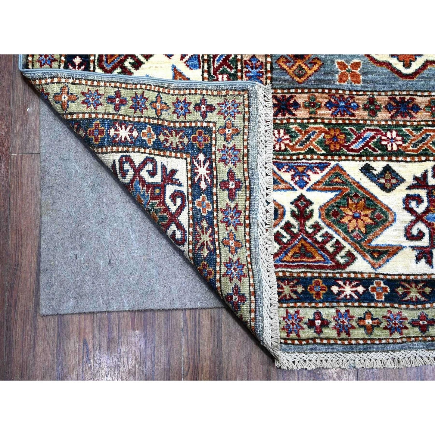 9'X12'5" Normandy Gray Hand Knotted Super Kazak Tribal Wool Oriental Rug