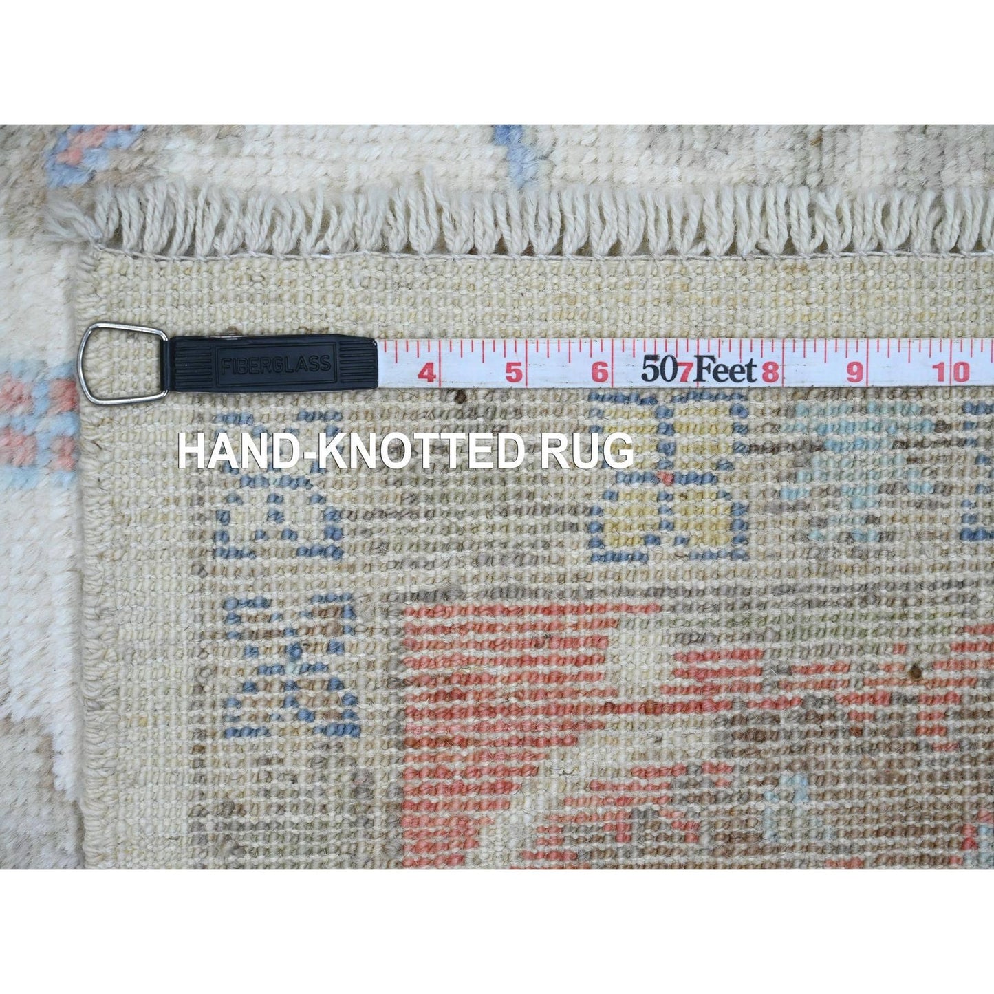 6'1"X8'9" White Afghan Angora Oushak Leaf Design Hand Knotted Wool Rug